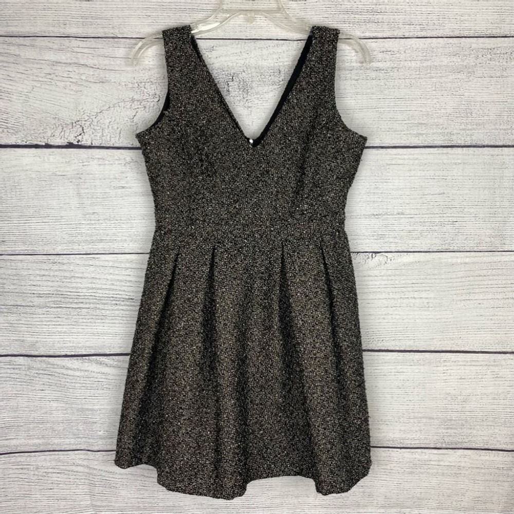 POOKIE & Sebastian Fit and Flare Dress Black with Gold size M - Picture 2 of 9